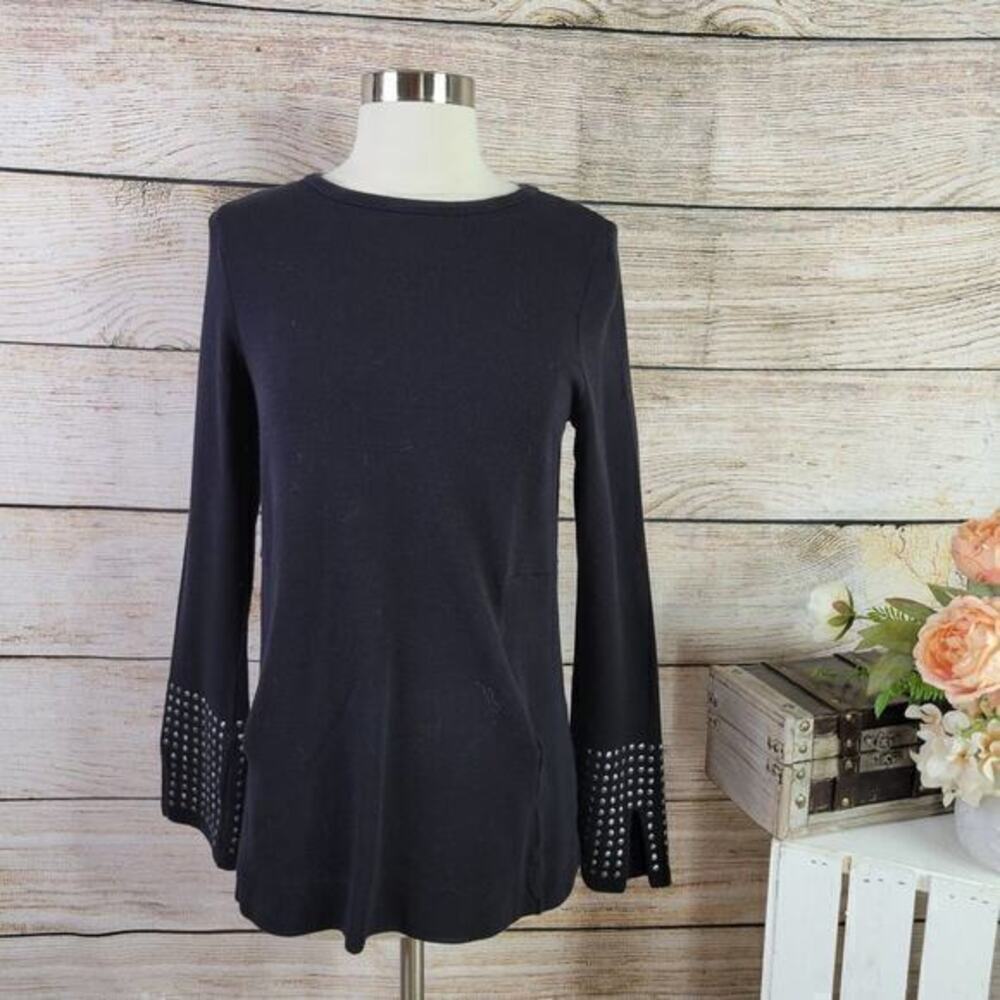 NIC+ZOE Womens Blouse Long‎ Sleeve Grommet Cuff Knit Black Small